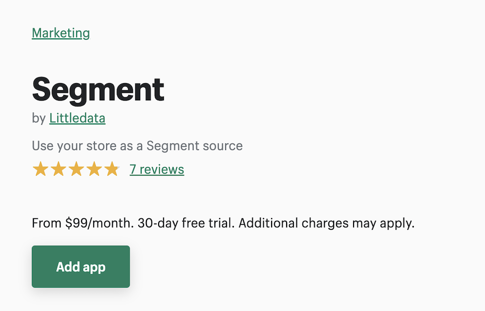 Screenshot of the Segment listing in the Shopify app store.