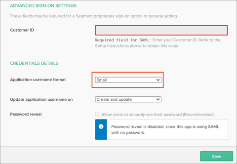 Settings in the Okta SSO tab